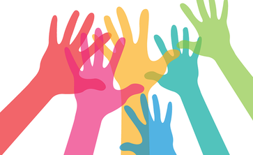 grafika przedstawiające dłonie w różnych kolorach tzw. helping hands